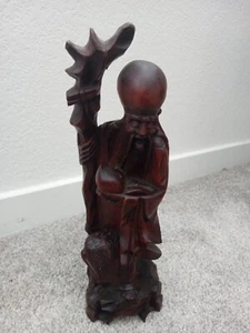 Vintage Chinese God of Longevity Shou Lao Shouxing Large Wood Carved Figure 12” - Picture 1 of 19