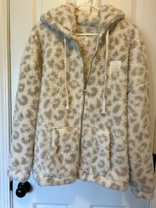 IVORY ELLA FLEECE JACKET SIZE L FULL ZIP  HOODED ELEPHANT ON FRONT TAN GUC - Picture 1 of 6