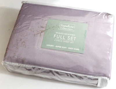 Full Size Bed Sheet Set Purple Brushed Microfiber Signature Collection New Soft - Image 1 of 3