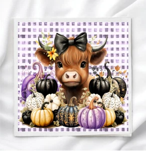 Cute Cow with Pumpkins Fabric Panel for Quilting Crafting Quilt Block CCP74960 - Picture 1 of 2