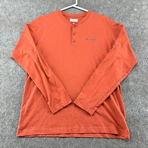 Columbia Shirt Mens Medium Orange Henley Long Sleeve Cotton Blend Outdoors Logo