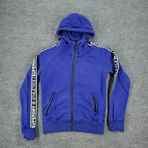 Superdry Hooded Sweatshirt Men Small Blue Spell Out Full Zip Hoodie Long Sleeve - Picture 1 of 12