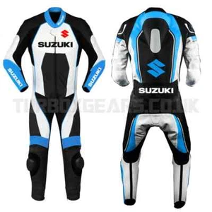 New Suzuki Men Motorcycle Racing Leather Suit 1 piece Customized Motorbike Suit - Picture 1 of 7