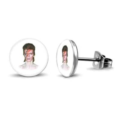 PENDIENTES DAVID BOWIE 10mm Redondos Poste Pequeño Aladdin Sane Ziggy Starman Cara Foto 1 de 4