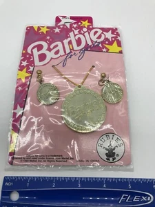 Barbie For Girls Dress Up Plastic Gold Medallion Necklace Clip Earrings Rubies - Picture 1 of 5