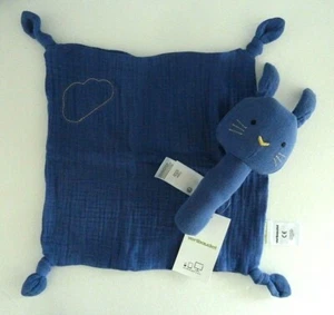 Q7.* DOUDOU PLAT VERTBAUDET LANGE BLEU NUAGE + HOCHET LAPIN BATON POUET - NEUF - Picture 1 of 6