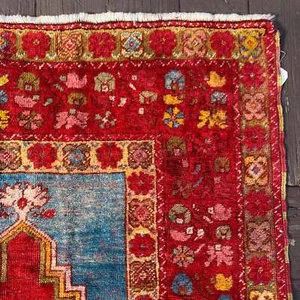 Vintage Rug 3' 4 x 5' Red Turkish Prayer Oriental Rug - Picture 1 of 11