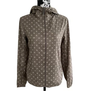 Uniqlo Women's Brown Polka Dot Hooded Windbreaker Jacket Full Zip Small - Picture 1 of 7