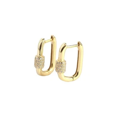 Women Girl 925 Sterling Silver Gold Plated U-Shape CZ Huggie Hoop Earrings PE64 - Image 1 of 4