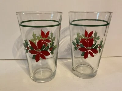 Gibson Christmas POINSETTIA HOLIDAY 14oz Glasses Tumblers Set of 2 - A1 - Image 1 of 4