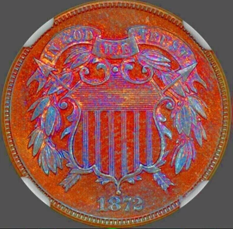 1872 NGC PR65 CAC  $5,040-APR KEY DATE  Incredibly Pretty CAC Two Cents PROOF 2C Cover