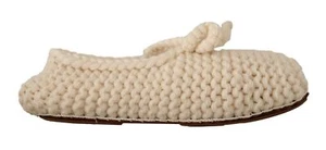 Dolce&Gabbana Women White Ballet Flats Wool Knitted Round Toe Casual Moccasins - Picture 1 of 7