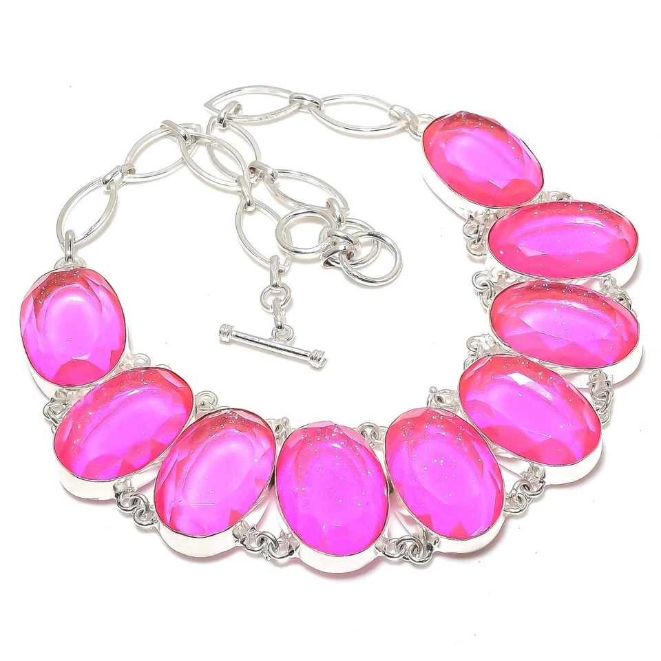 Красивый розовый тройной опал драгоценный камень серебро 925 пробы ожерелье ювелирные изделия ручной работы - Изображение 1 из 4