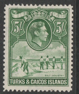 Turks & Caicos Is MINT GVI 1938-45 5 deep green sg204a - Image 1 of 2