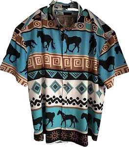 Herren 2 XL Westernshirt Pferde Freizeit Kurzarm Aztekenblau Braun Schwarz EUC - Bild 1 von 8