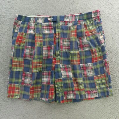 Berle Shorts Mens 40 Blue Green Patchwork Madras Cotton Pleated Preppy - Image 1 of 4