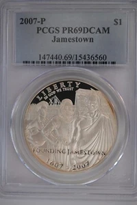 2007 P Jamestown $1 Silver 400th Anniversary coin-PCGS PR69 DCAM - Picture 1 of 2