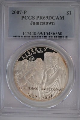 2007 P Jamestown $1 Silver 400th Anniversary coin-PCGS PR69 DCAM - Image 1 of 2