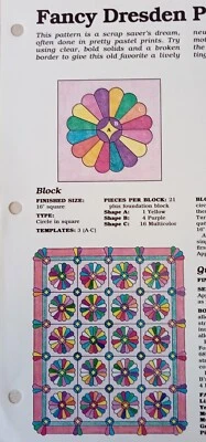 Spinning Spools Quilt Pattern FANCY DRESDEN PLATE + Uncut Flexible Template - Image 1 of 3