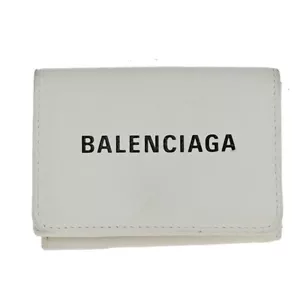 BALENCIAGA Logo Everyday Mini Trifold Compact Wallet Leather White Italy 30KA510 - Picture 1 of 15