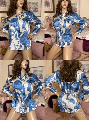 HIGH GLOSS WET LOOK SILKY LIQUID SATIN Sexy Secretary Mistress Governess Blouse - Image 1 of 4