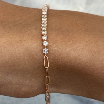 Diamond Bracelet D-F VS1 Round 0.94 Ct Half Eternity Lab created 14K Rose Gold - Image 1 of 4