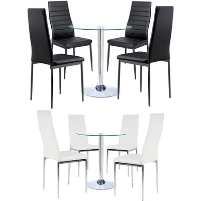 Round Glass Dining Table and 2/4 Chairs Set Dining Room Kitchen Lounge Office  - Image 1 of 4