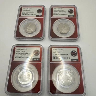 2025 25C Set Of 4 NGC PR69 Clad Ultra Cameo Athena Gibson Ida Wells Stacey Park - Image 1 of 4