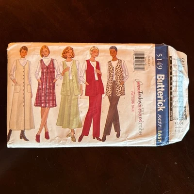 UNCUT Butterick 5149 Misses' Vest Jumper Skirt Pants Pattern Sz 8-10-12 - Image 1 of 3