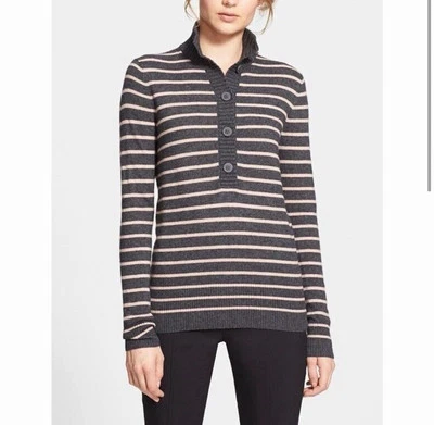 Suéter Tory Burch Giselle para mujer pequeño gris a rayas mezcla de lana y cachemir Foto 1 de 4