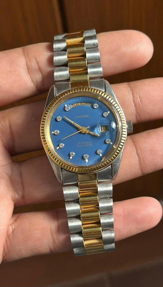 Редкие автоматические швейцарские часы Sicura с 17 камнями синий циферблат для мужчин - Изображение 1 из 4