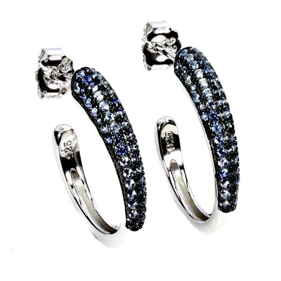 925 Sterling Silver Earrings Blue Sapphire Round Diamond Cut Gemstone Jewelry - Image 1 of 4