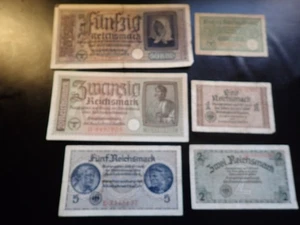 3 ) 6 ORIGINAL BANKNOTES FULL SET WW II NAZI GERMANY GERMAN REICHSMARK - Picture 1 of 2
