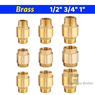 Brass Spring Check Valves : Non-Return Valves : Sizes 1/2" 3/4" 1" BSP - Image 1 of 3