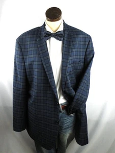 Bar III Slim Fit Men's Blue Plaid Polyester Blend Stretch Sport Coat Blazer 44R - Picture 1 of 9