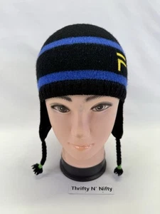 VTG Polo Sport Ralph Lauren PSRL Beanie Snow With Tassels Black w/ Blue Stripes - Picture 1 of 13