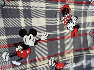 Mickey Mouse & Minnie Grey Plaid 100% Cotton Fabric Crafts Quilting 2 Pcs 10x21 - Picture 1 of 6