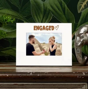 White Engraved Engaged Heart Photo Frame Gift Landscape FW-891 - Picture 1 of 2
