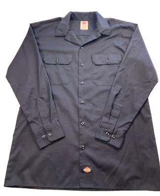 Camisa de trabajo Dickies para hombre - sarga flexible mediana azul manga larga con bolsillos, cuello Foto 1 de 4
