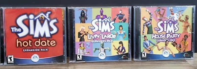 THE SIMS PC EXPANSION PACK LOT OF 3 COMPLETE HOUSE PARTY WILD DATE LIVIN' LARGE - Image 1 of 4