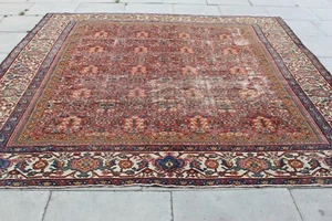 Antiker getragener traditioneller handgeknüpfter orientalischer roter quadratischer Wollteppich 317x238cm - Bild 1 von 19