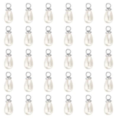 Dije de perlas de 7x5 mm, 50 piezas colgante de lágrima de cuentas de perlas con lazo, plateado Foto 1 de 4