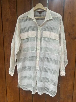 Leon Max Womens Open Weave Button Down Shirt Pink White Size 1 M? See Measure - Imagem 1 de 4