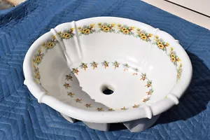 Vintage Painted Italian Porcelain Scalloped Drop In Sink Basin Garden Italy Hand - Picture 1 of 11