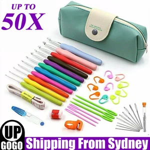 52PCS Crochet Hooks Set Kit Yarn Knitting Needles Sewing Tools Grip With Bag AU - Picture 1 of 12