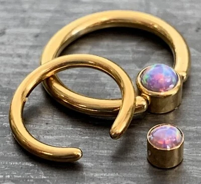 1pc Opal Set Flat-Back Gold Plated Captive Bead Ring Septum Nipple Body Jewelry - Image 1 of 2