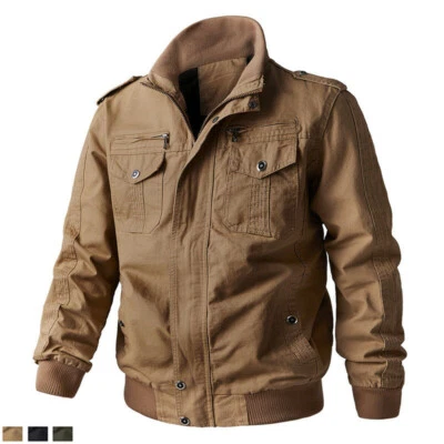 Mens Tactical Bomber Jacket Casual Cotton Jacket Coats Outdoor Hiking Cargo Work - Image 1 of 4
