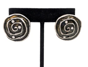 Western Tribal Spiral Round Enamel Rhinestone Statement Earrings Pierced - Picture 1 of 7