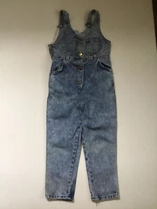 Vintage Jet Set Acid Wash Frost Denim Jumpsuit Bibs Girls Sz 6 - Picture 1 of 6