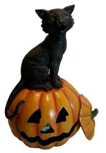 Halloween Black Cat on Jack O Lantern Holiday Home Table Accent Decor Witch - Picture 1 of 6